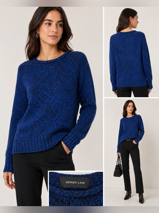 Derek Lam Sweaters - Derek Lam 100% Cashmere Blue Black Marled Knit Sweater Size M Quiet Luxury